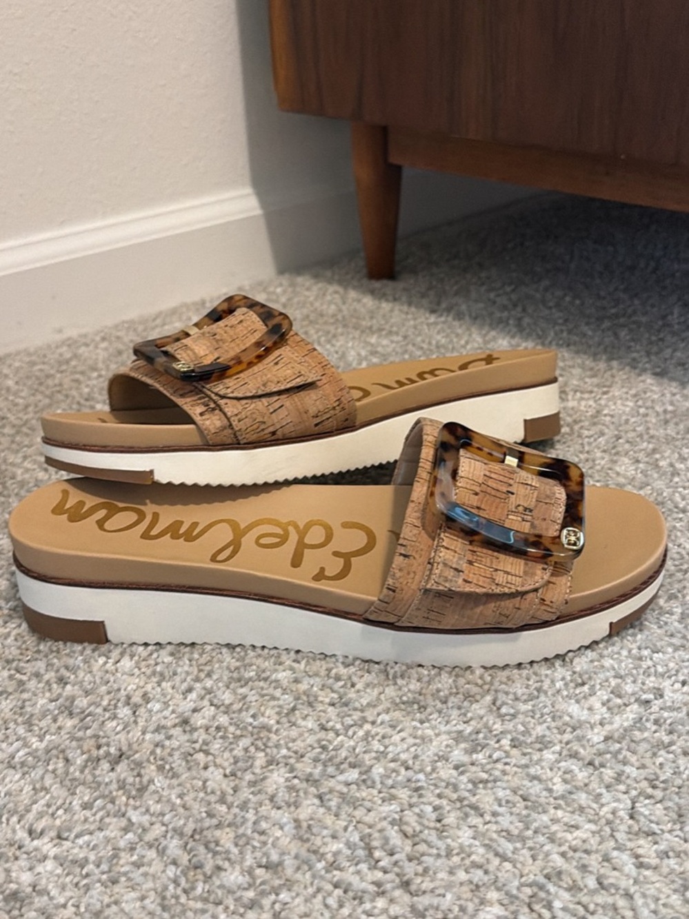 Sam Edelman Ariane Cork Slide Sandals with Tortoiseshell Buckle - Women
